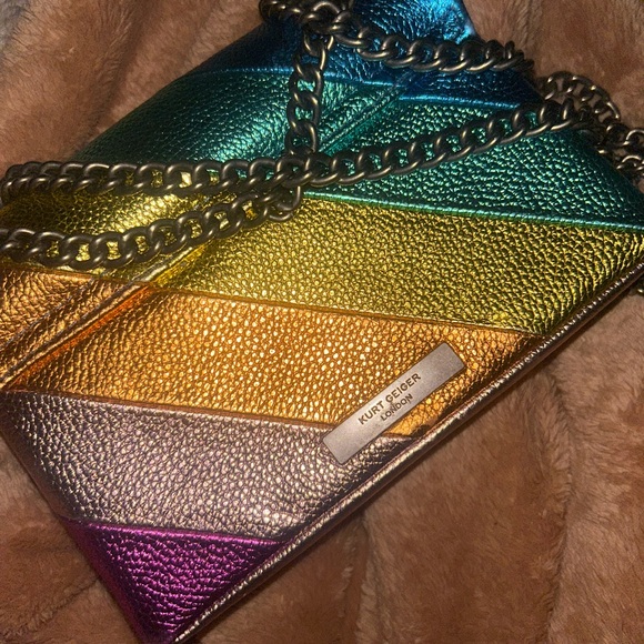Purple and Blue Metallic Shoulder Bag with Iridescent Finish - Picture 3 of 3